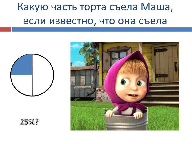 Какую часть торта съела Маша, если известно, что она съела 50%? 75%? 25%?