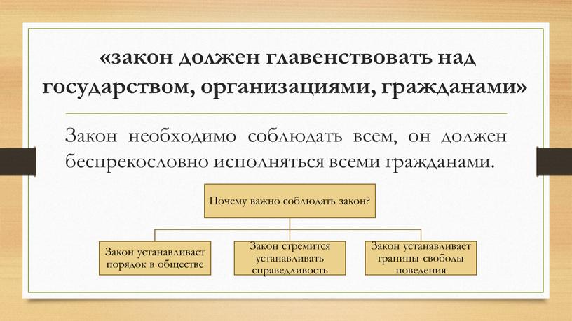 Закон необходимо соблюдать всем, он должен беспрекословно исполняться всеми гражданами