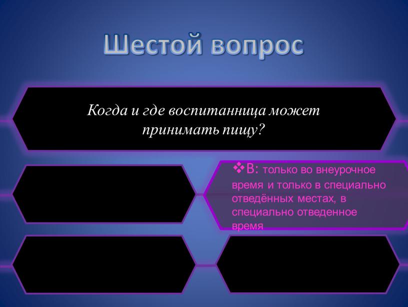 Шестой вопрос Когда и где воспитанница может принимать пищу?