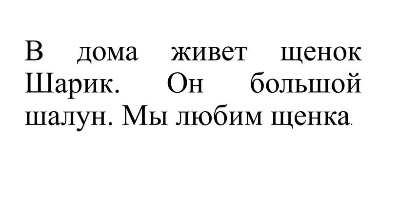 В дома живет щенок Шарик. Он большой шалун