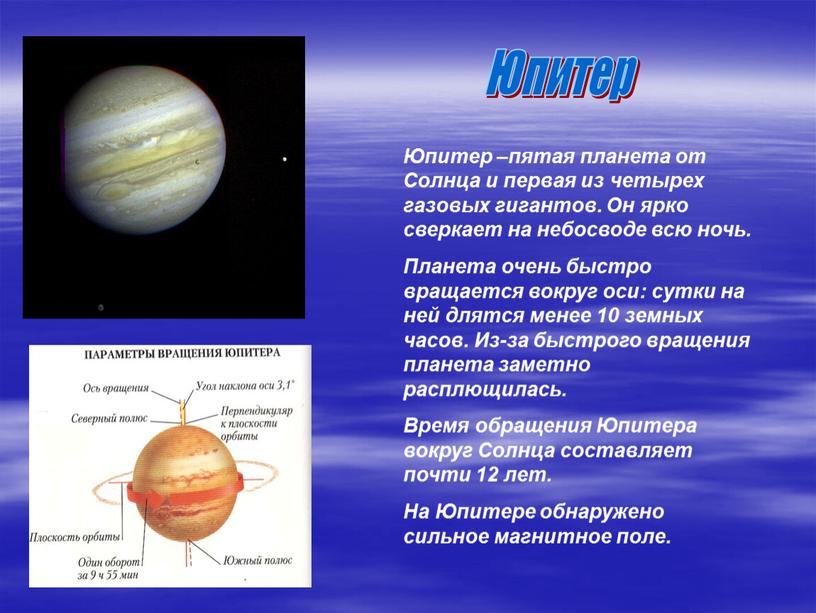 Юпитер Юпитер –пятая планета от