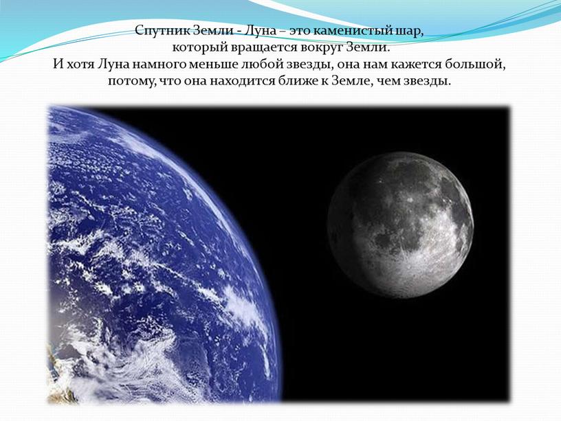 Спутник Земли - Луна – это каменистый шар, который вращается вокруг