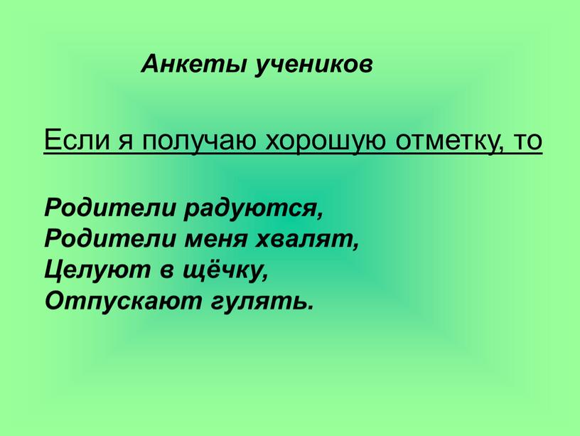 Анкеты учеников Если я получаю хорошую отметку, то