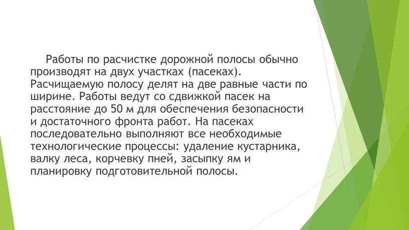 Работы по расчистке дорожной полосы обычно производят на двух участках (пасеках)