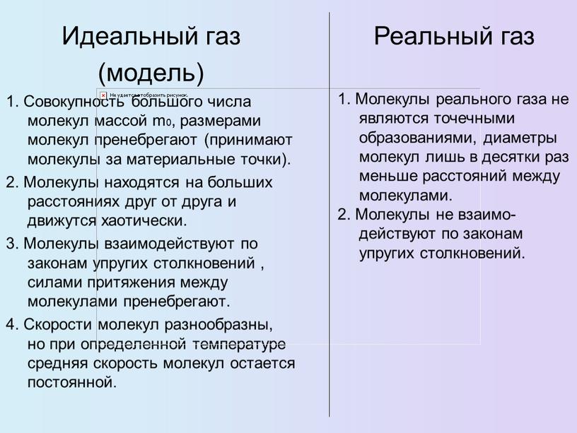 Идеальный газ (модель) 1. Совокупность большого числа молекул массой m0, размерами молекул пренебрегают (принимают молекулы за материальные точки)