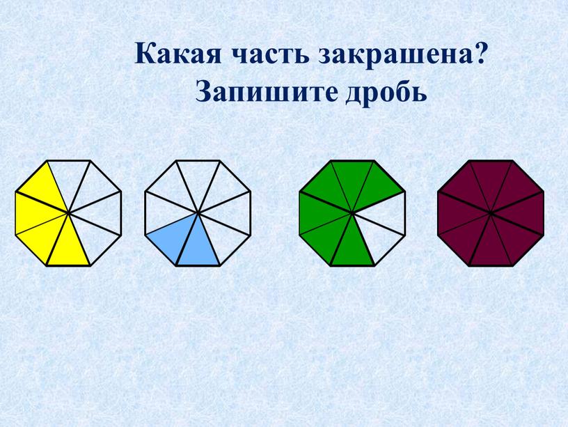 Какая часть закрашена? Запишите дробь