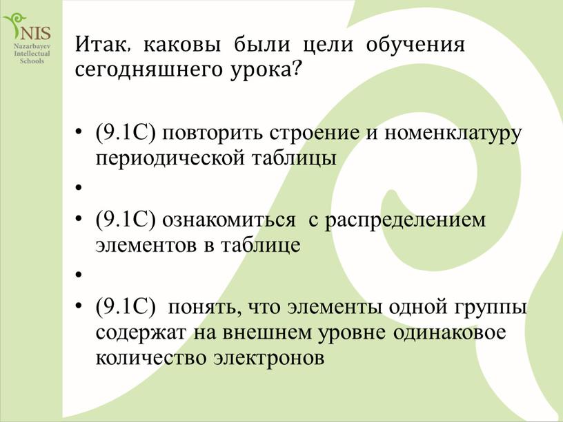 Итак, каковы были цели обучения сегодняшнего урока? (9