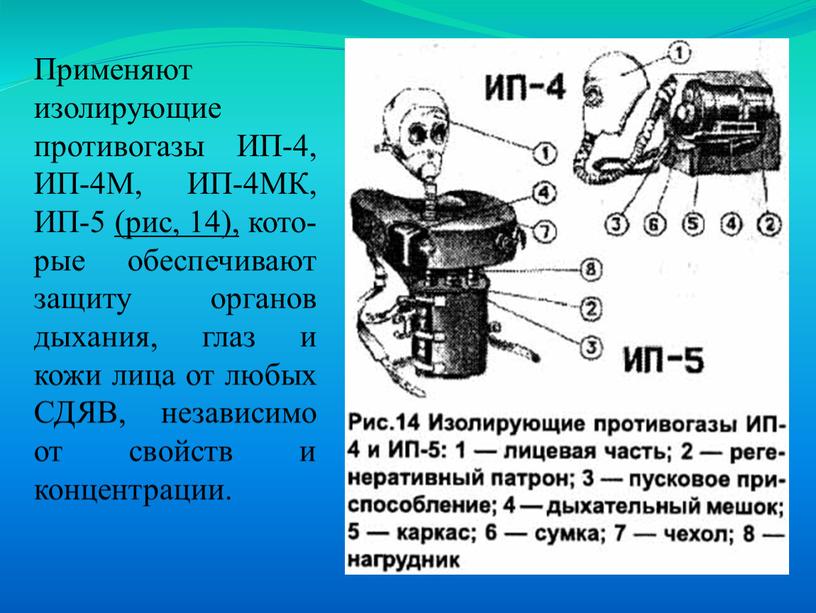 Применяют изолирующие противогазы