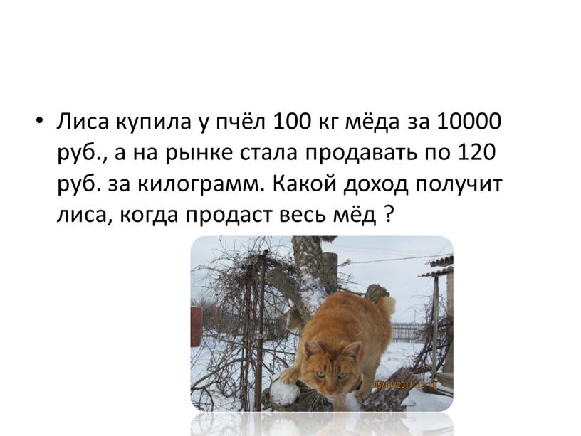 Лиса купила у пчёл 100 кг мёда за 10000 руб