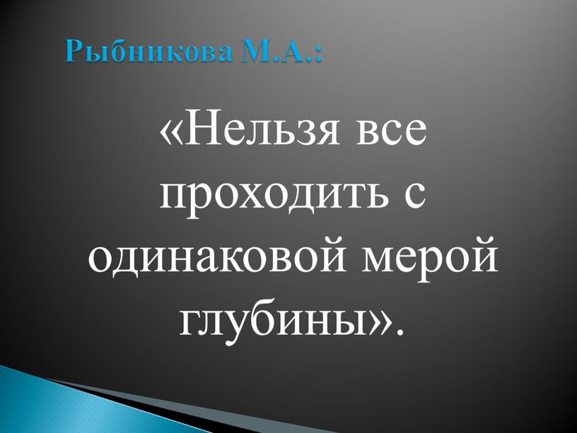 Рыбникова М.А.: «Нельзя все проходить с одинаковой мерой глубины»