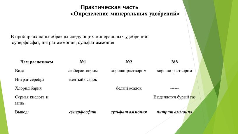 Практическая часть «Определение минеральных удобрений»