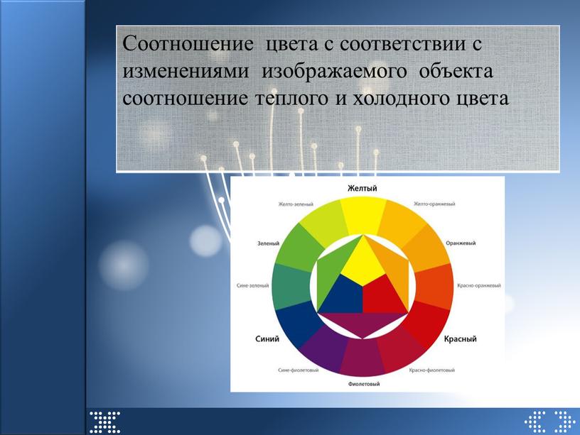 Соотношение цвета с соответствии с изменениями изображаемого объекта соотношение теплого и холодного цвета