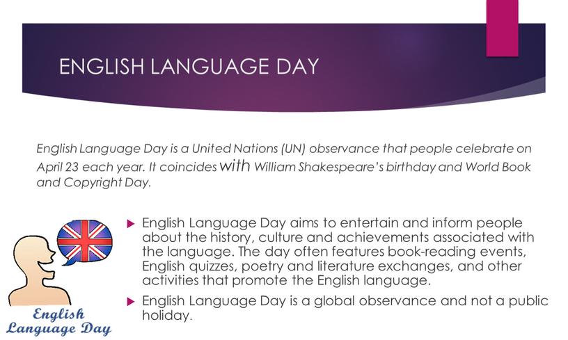 ENGLISH LANGUAGE DAY English Language