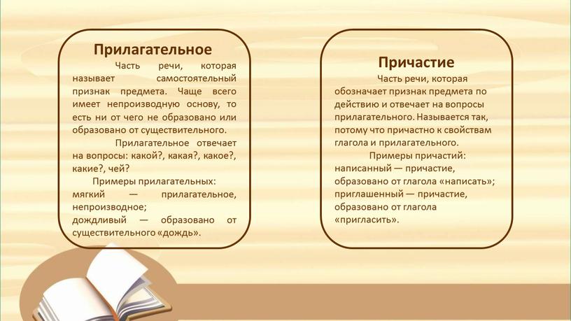 Прилагательное Часть речи, которая называет самостоятельный признак предмета