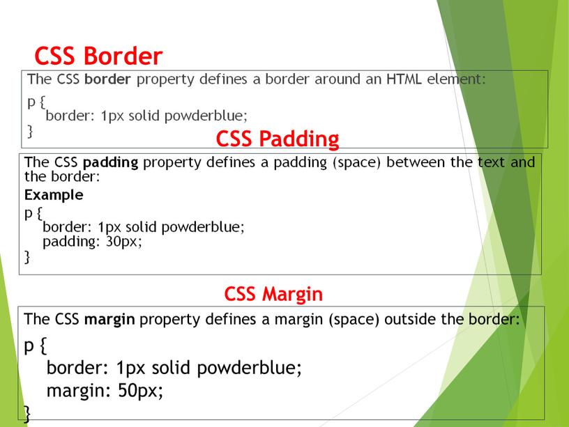 CSS Border The CSS border property defines a border around an