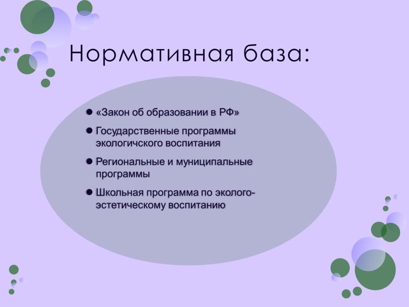 Нормативная база: «Закон об образовании в