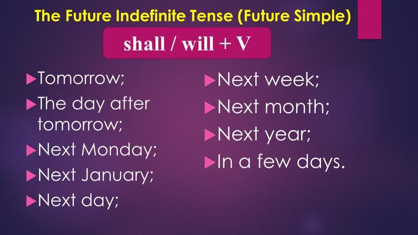 The Future Indefinite Tense (Future