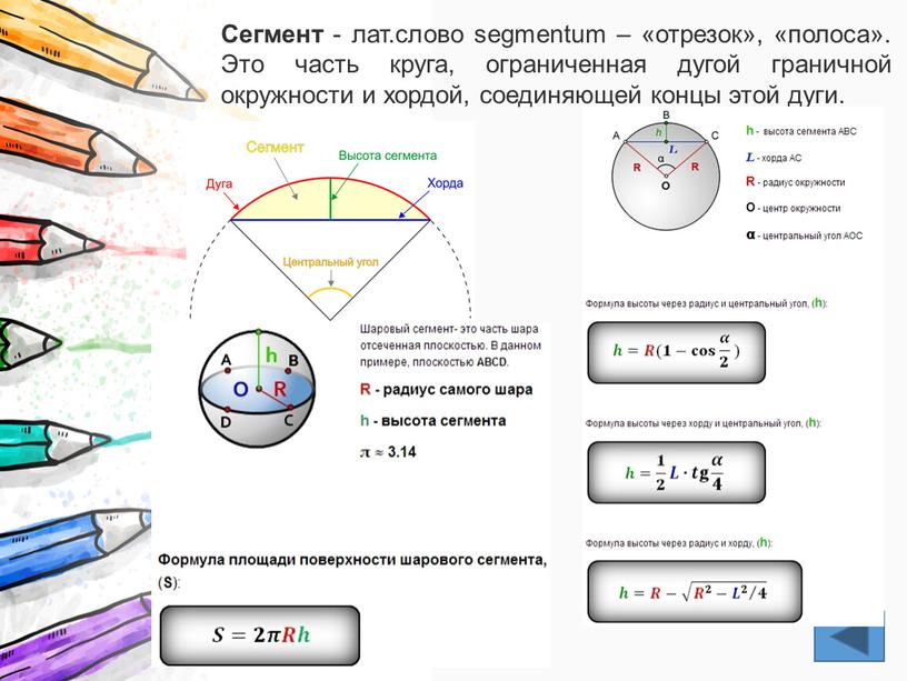 Сегмент - лат.слово segmentum – «отрезок», «полоса»