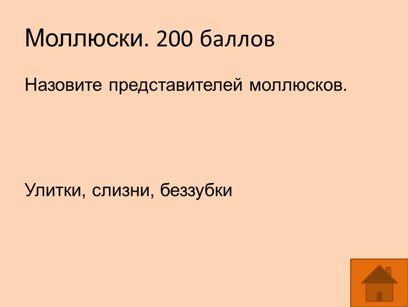 Моллюски. 200 баллов Назовите представителей моллюсков