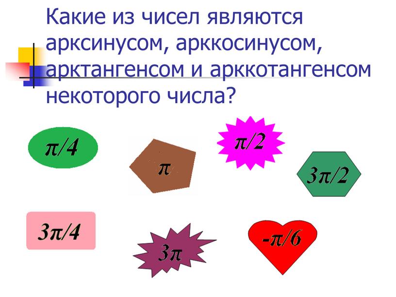 Какие из чисел являются арксинусом, арккосинусом, арктангенсом и арккотангенсом некоторого числа?