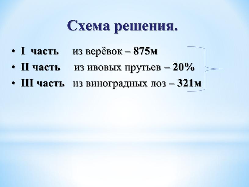 Схема решения. I часть из верёвок – 875м