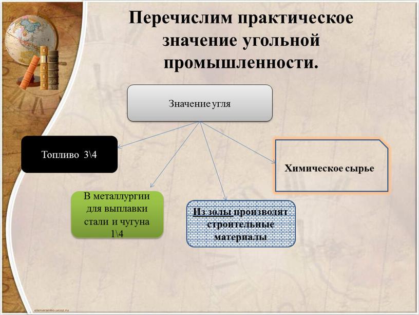 Перечислим практическое значение угольной промышленности