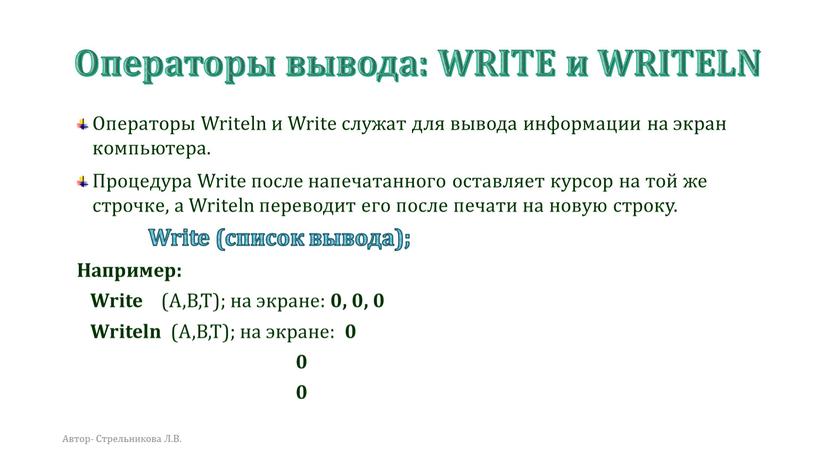 Операторы вывода: WRITE и WRITELN
