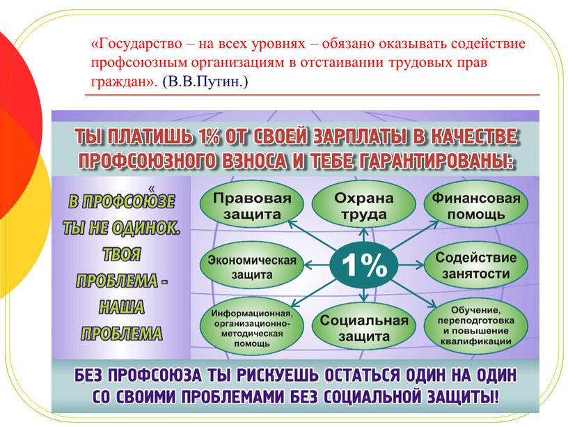 Государство – на всех уровнях – обязано оказывать содействие профсоюзным организациям в отстаивании трудовых прав граждан»