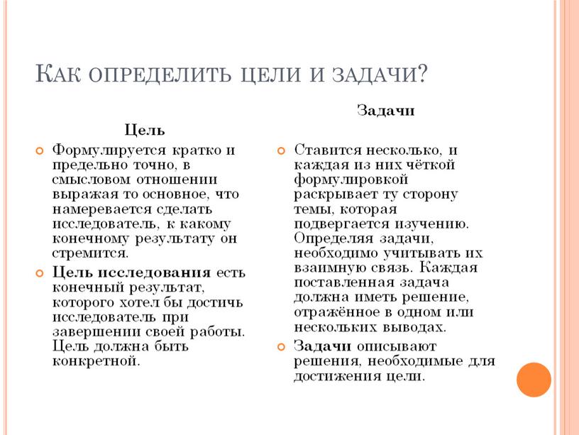 Как определить цели и задачи? Цель