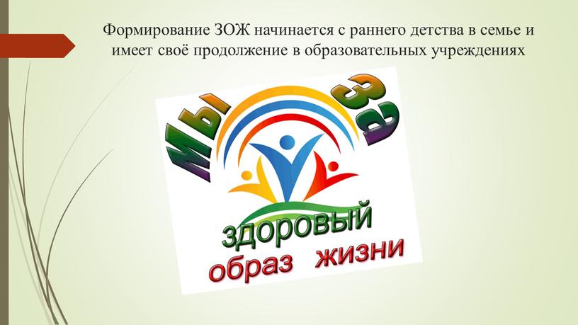 Формирование ЗОЖ начинается с раннего детства в семье и имеет своё продолжение в образовательных учреждениях