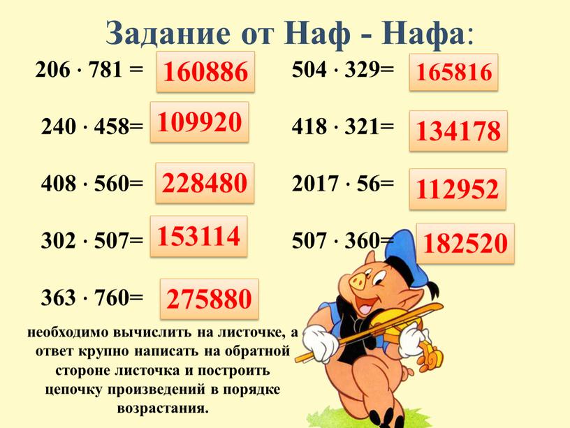 Задание от Наф - Нафа : 206 ∙ 781 = 240 ∙ 458= 408 ∙ 560= 302 ∙ 507= 363 ∙ 760= 504 ∙ 329=…