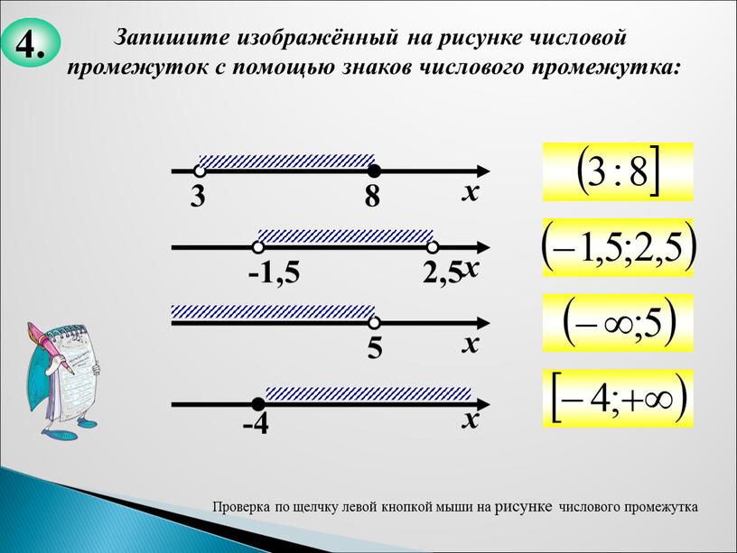 Запишите изображённый на рисунке числовой промежуток с помощью знаков числового промежутка: