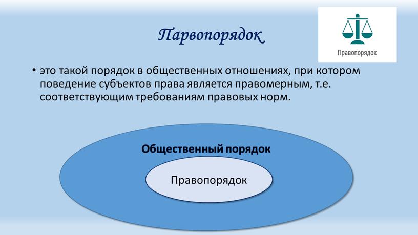 Парвопорядок это такой порядок в общественных отношениях, при котором поведение субъектов права является правомерным, т