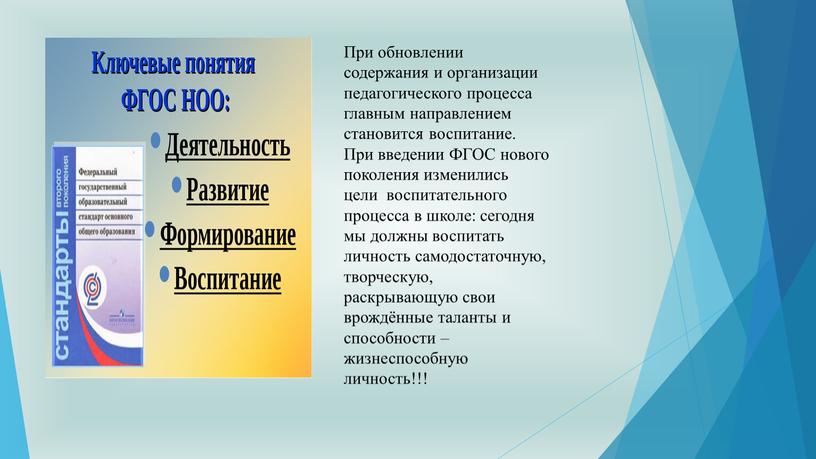 При обновлении содержания и организации педагогического процесса главным направлением становится воспитание