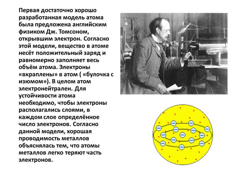 Первая достаточно хорошо разработанная модель атома была предложена английским физиком