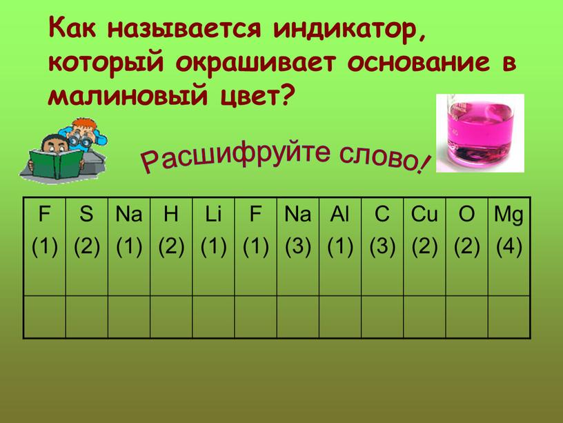 Как называется индикатор, который окрашивает основание в малиновый цвет?