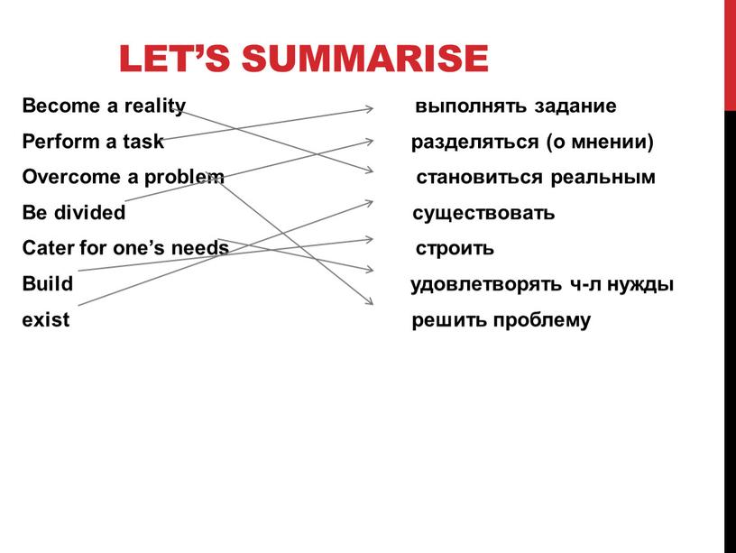 Let’s summarise Become a reality выполнять задание