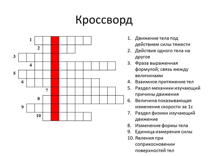 Кроссворд 1 2 3 4 5 6 7 8 9 10