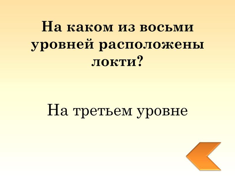 На каком из восьми уровней расположены локти?