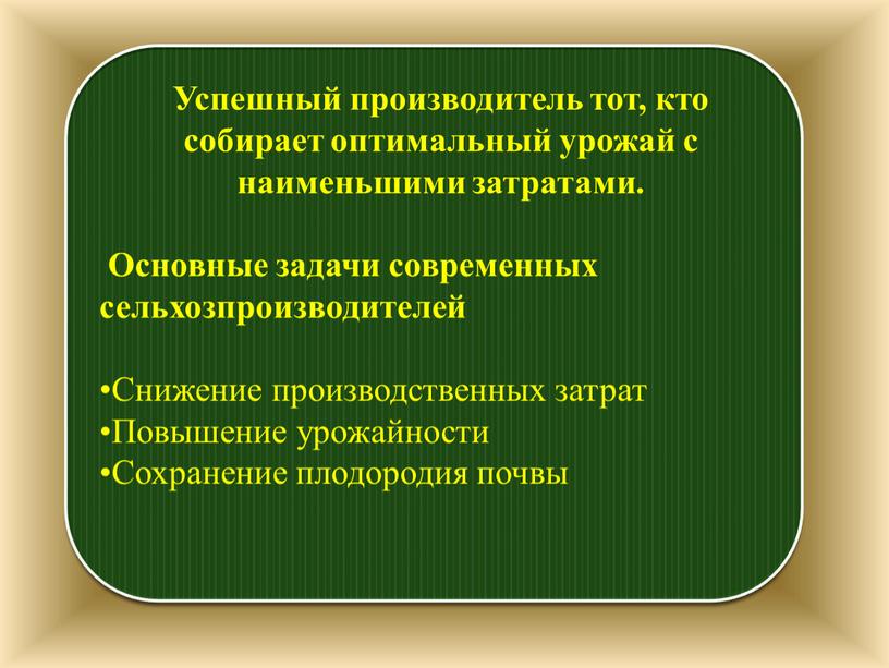 Успешный производитель тот, кто собирает оптимальный урожай с наименьшими затратами