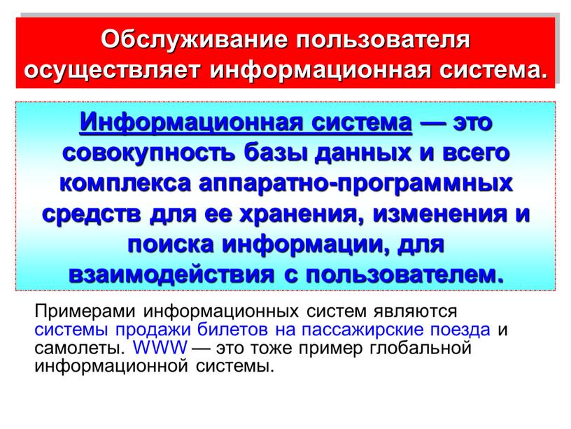 Обслуживание пользователя осуществляет информационная система