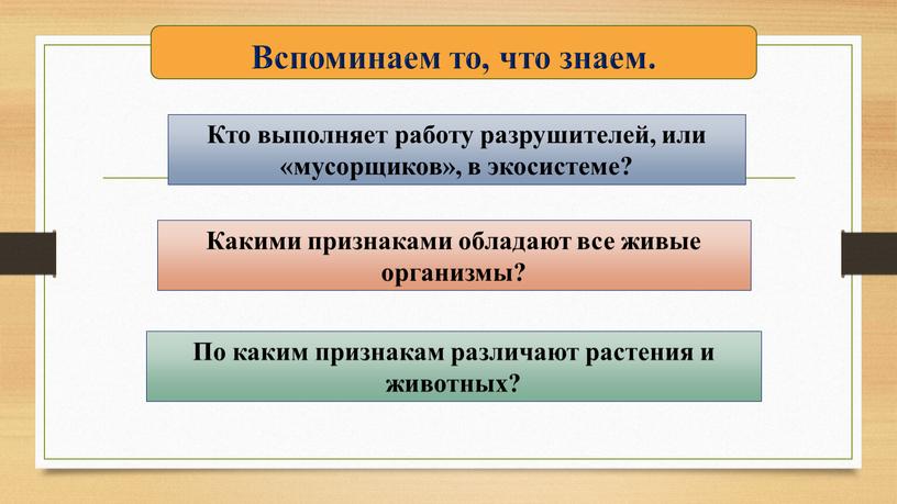 Вспоминаем то, что знаем. По каким признакам различают растения и животных?