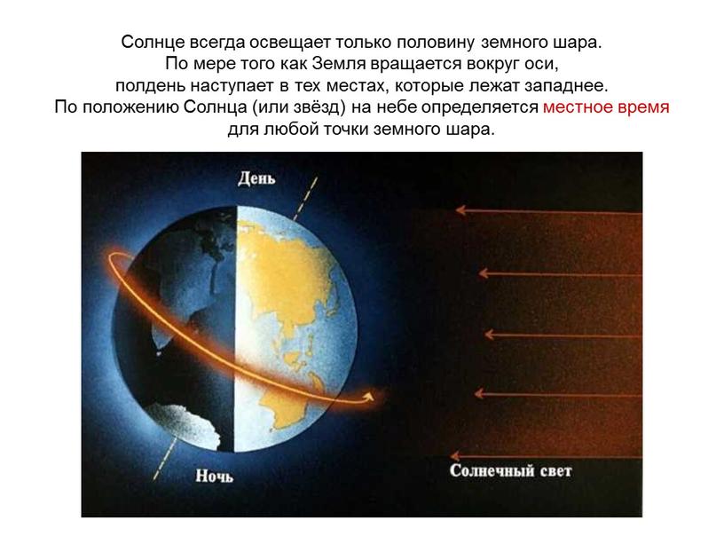 Солнце всегда освещает только половину земного шара