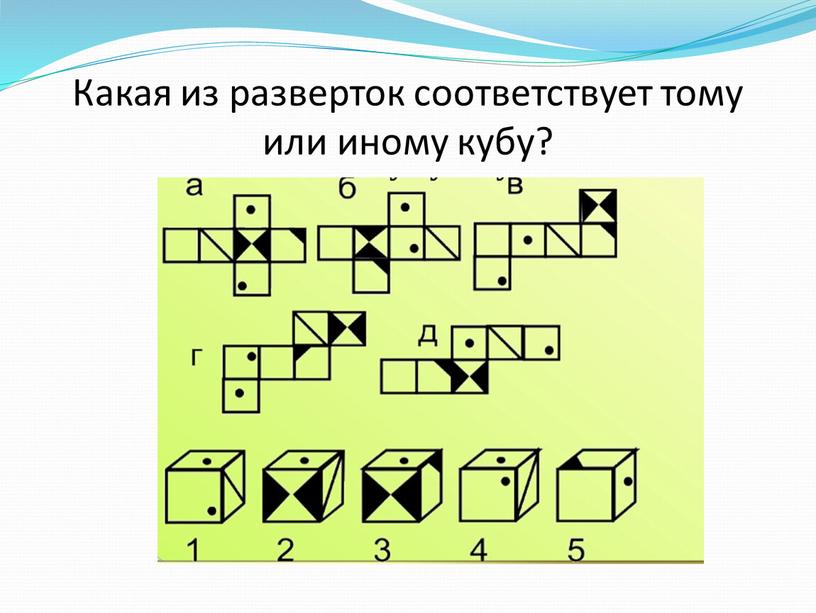 Какая из разверток соответствует тому или иному кубу?