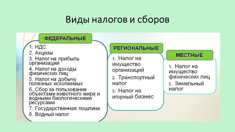 Виды налогов и сборов