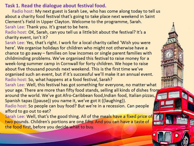 Task 1. Read the dialogue about festival food