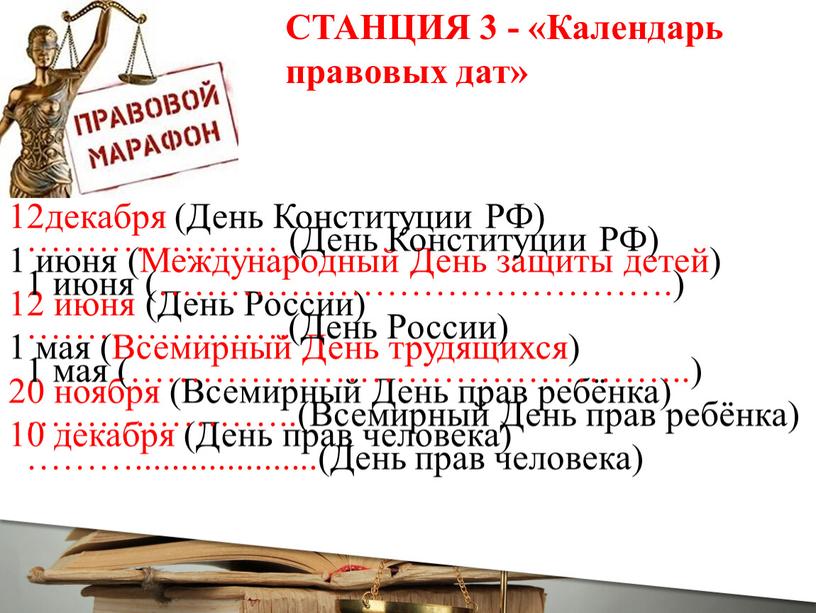 СТАНЦИЯ 3 - «Календарь правовых дат» 12декабря (День