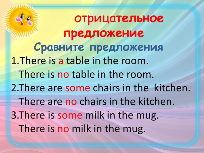 Сравните предложения There is a table in the room