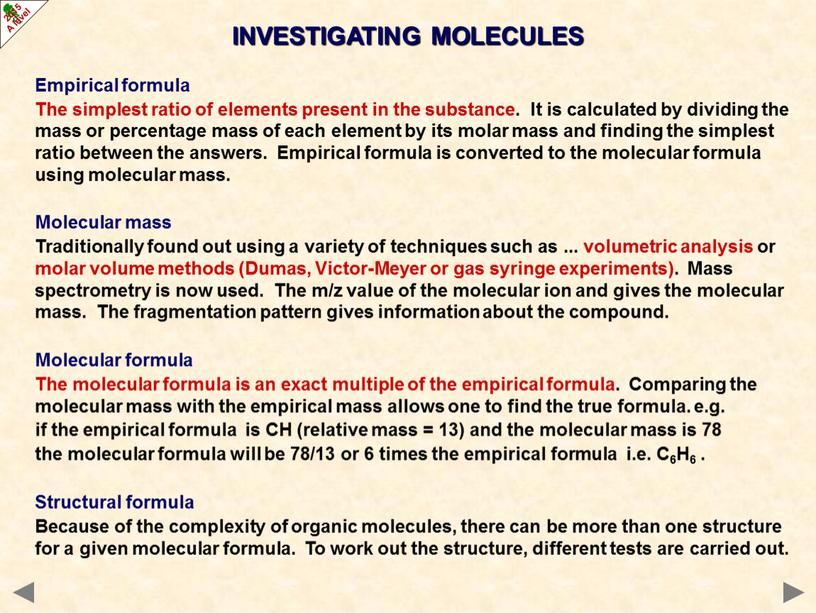 INVESTIGATING MOLECULES Empirical formula