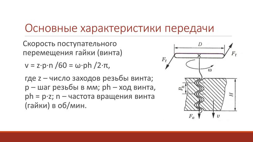 Основные характеристики передачи